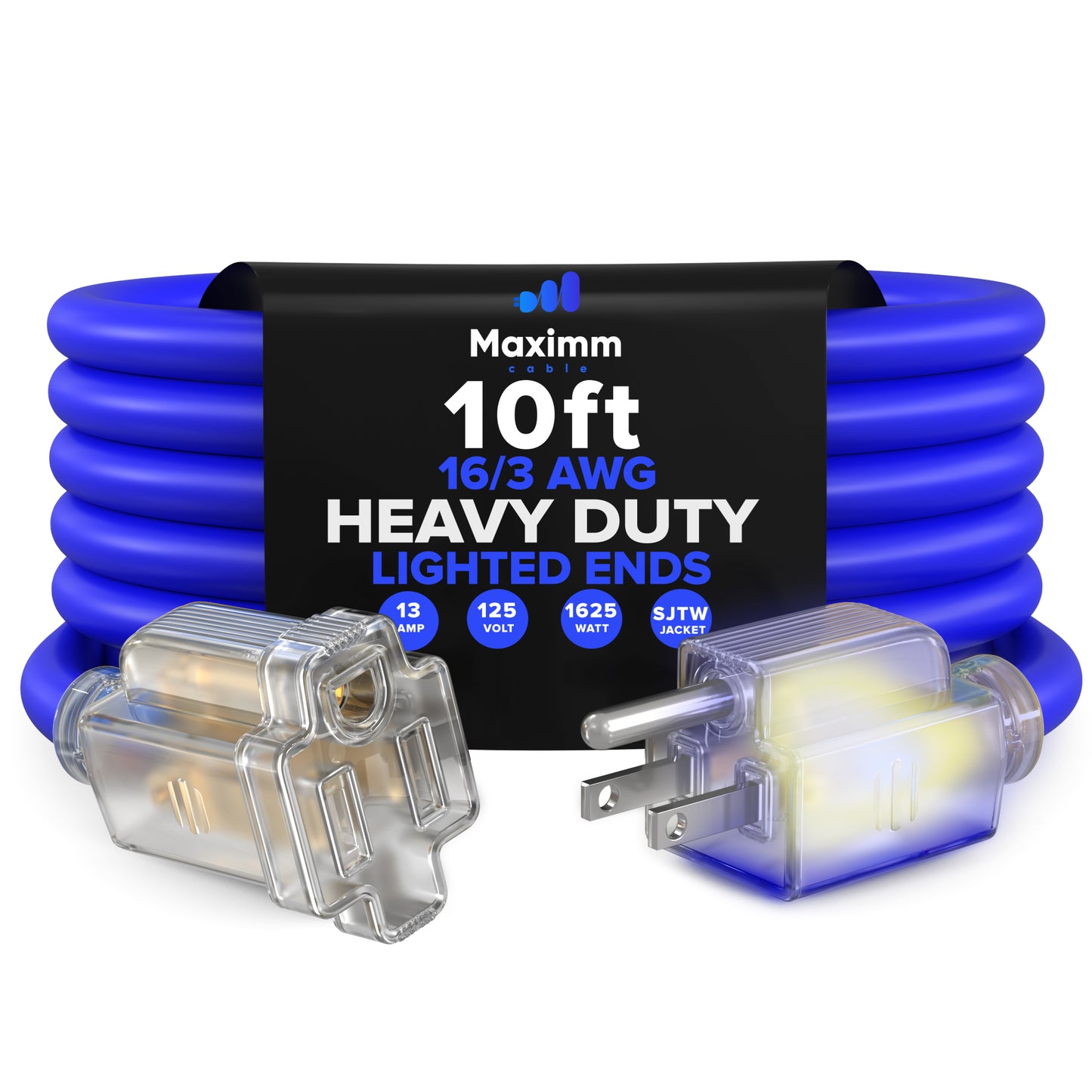 Extension Cord with Lighted Power Indicator Single Outlet 16 Gauge, SJTW, ETL Listed