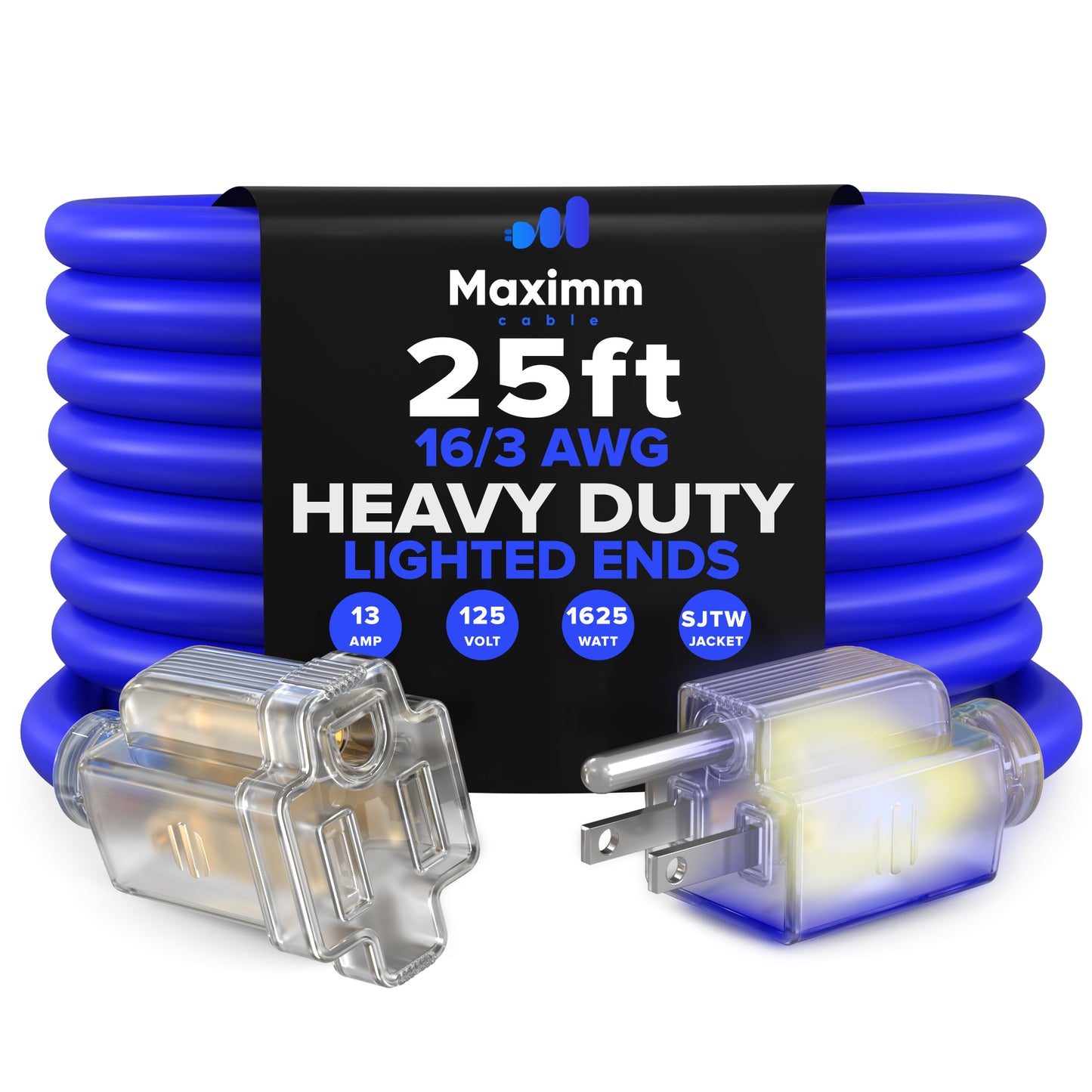 Extension Cord with Lighted Power Indicator Single Outlet 16 Gauge, SJTW, ETL Listed