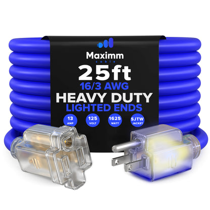 Extension Cord with Lighted Power Indicator Single Outlet 16 Gauge, SJTW, ETL Listed