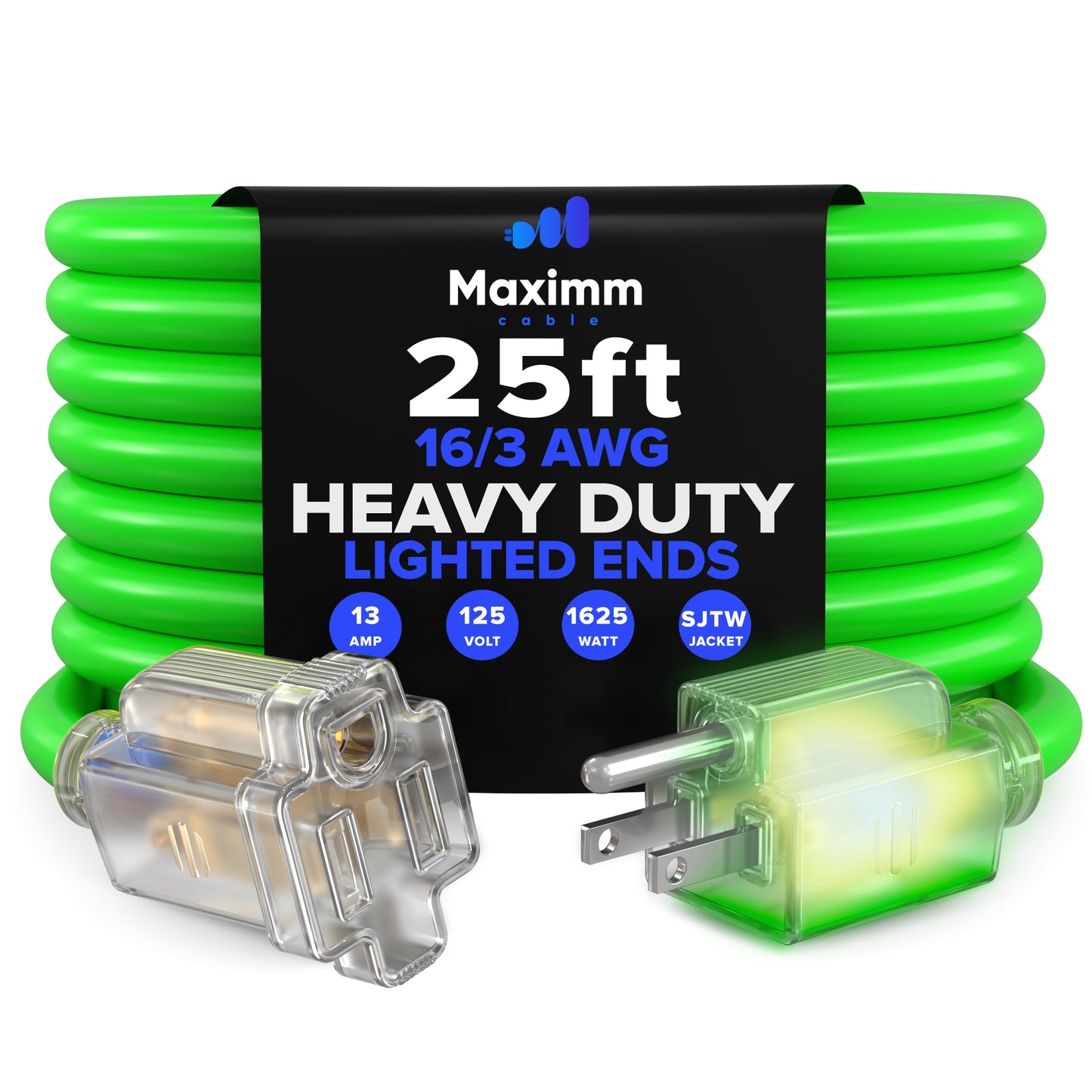 Extension Cord with Lighted Power Indicator Single Outlet 16 Gauge, SJTW, ETL Listed