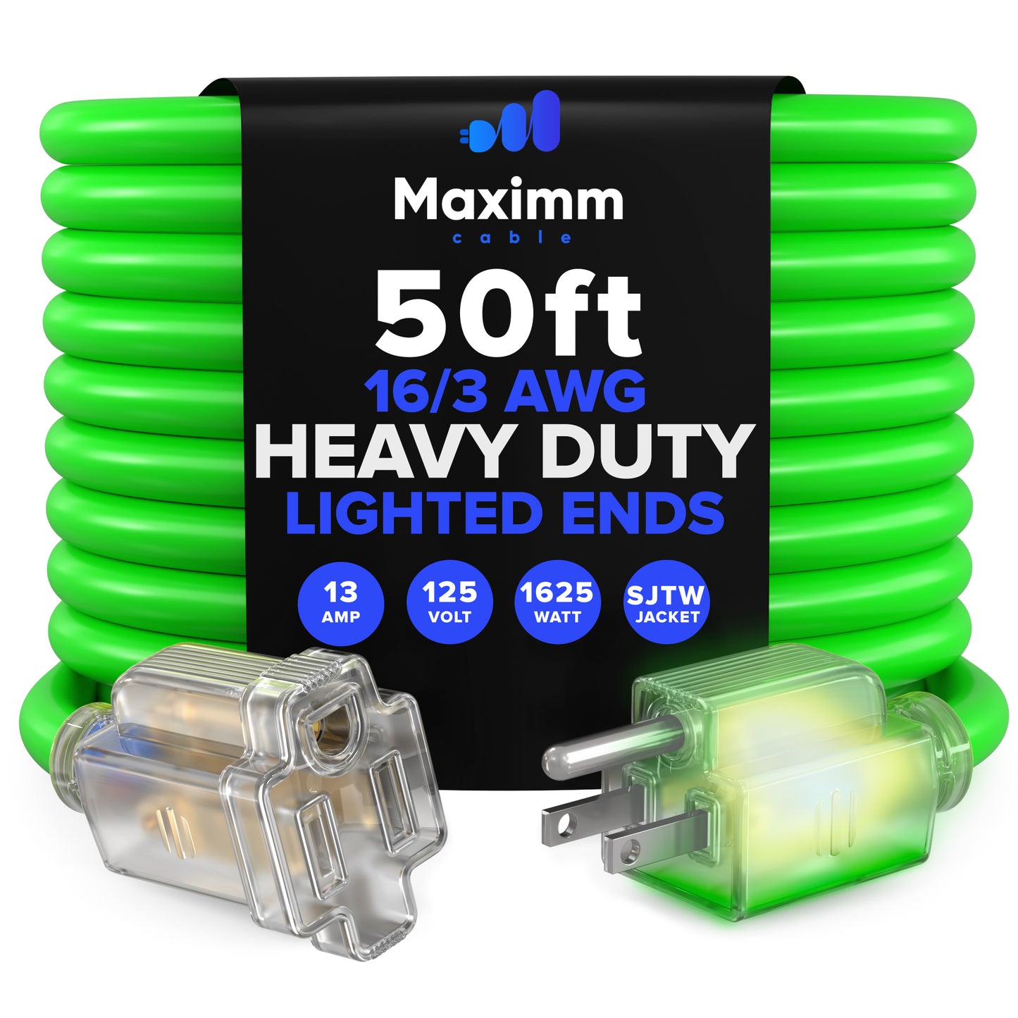 Extension Cord with Lighted Power Indicator Single Outlet 16 Gauge, SJTW, ETL Listed