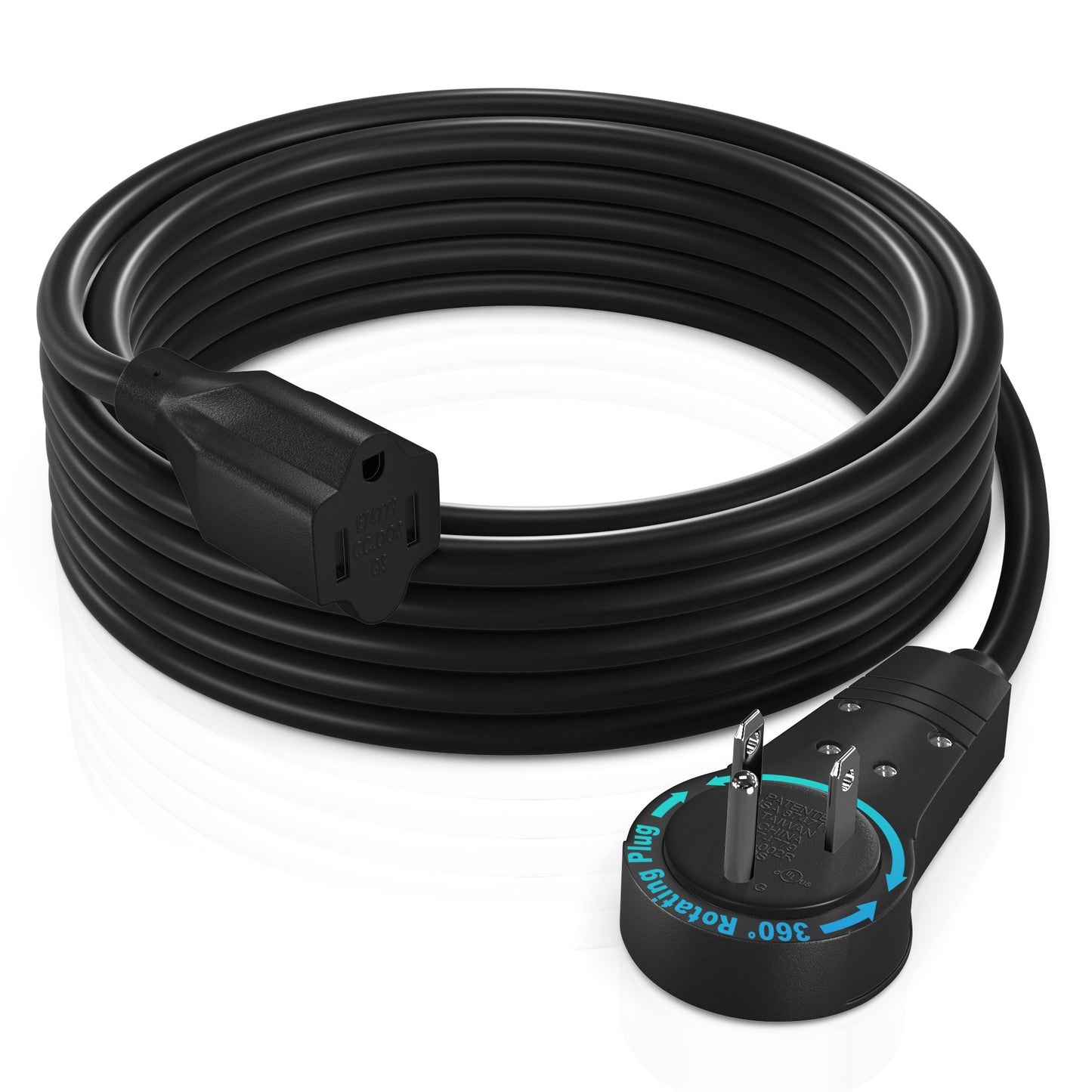 Maximm Cable 360° Rotating Flat Plug Extension Cord, 3 Prong Power Cord UL Certified