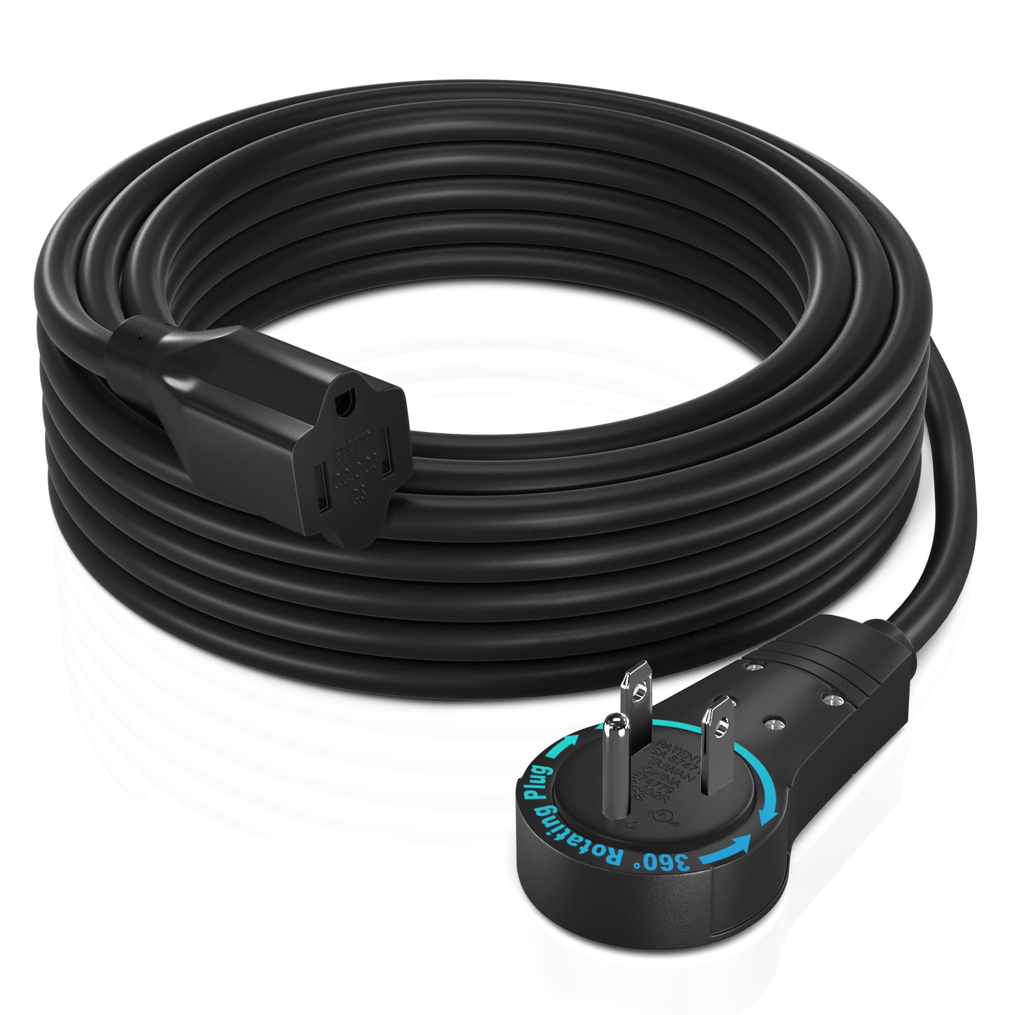 Maximm Cable 360° Rotating Flat Plug Extension Cord, 3 Prong Power Cord UL Certified