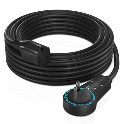 Maximm Cable 360° Rotating Flat Plug Extension Cord, 3 Prong Power Cord UL Certified