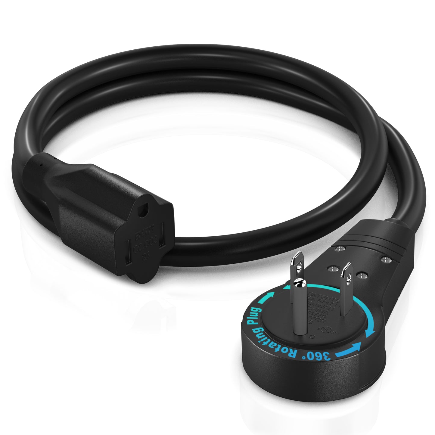 Maximm Cable 360° Rotating Flat Plug Extension Cord, 3 Prong Power Cord UL Certified