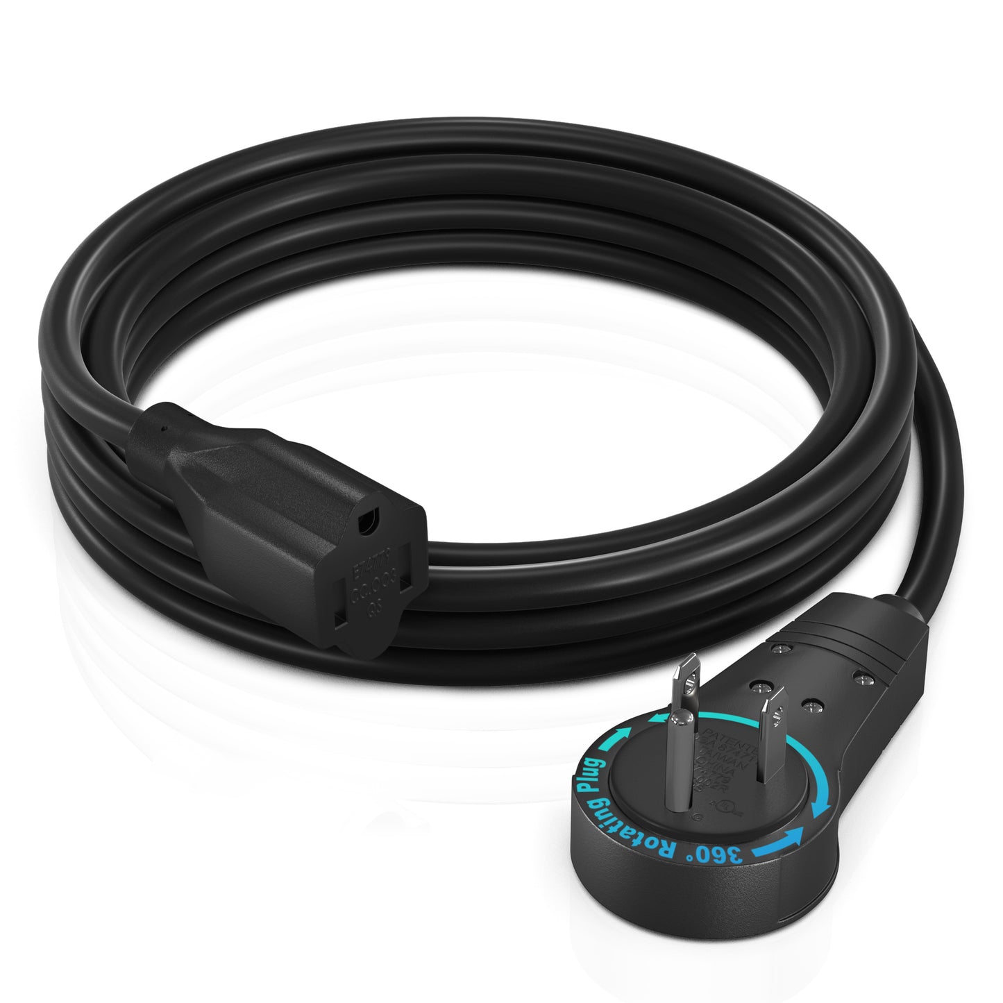 Maximm Cable 360° Rotating Flat Plug Extension Cord, 3 Prong Power Cord UL Certified