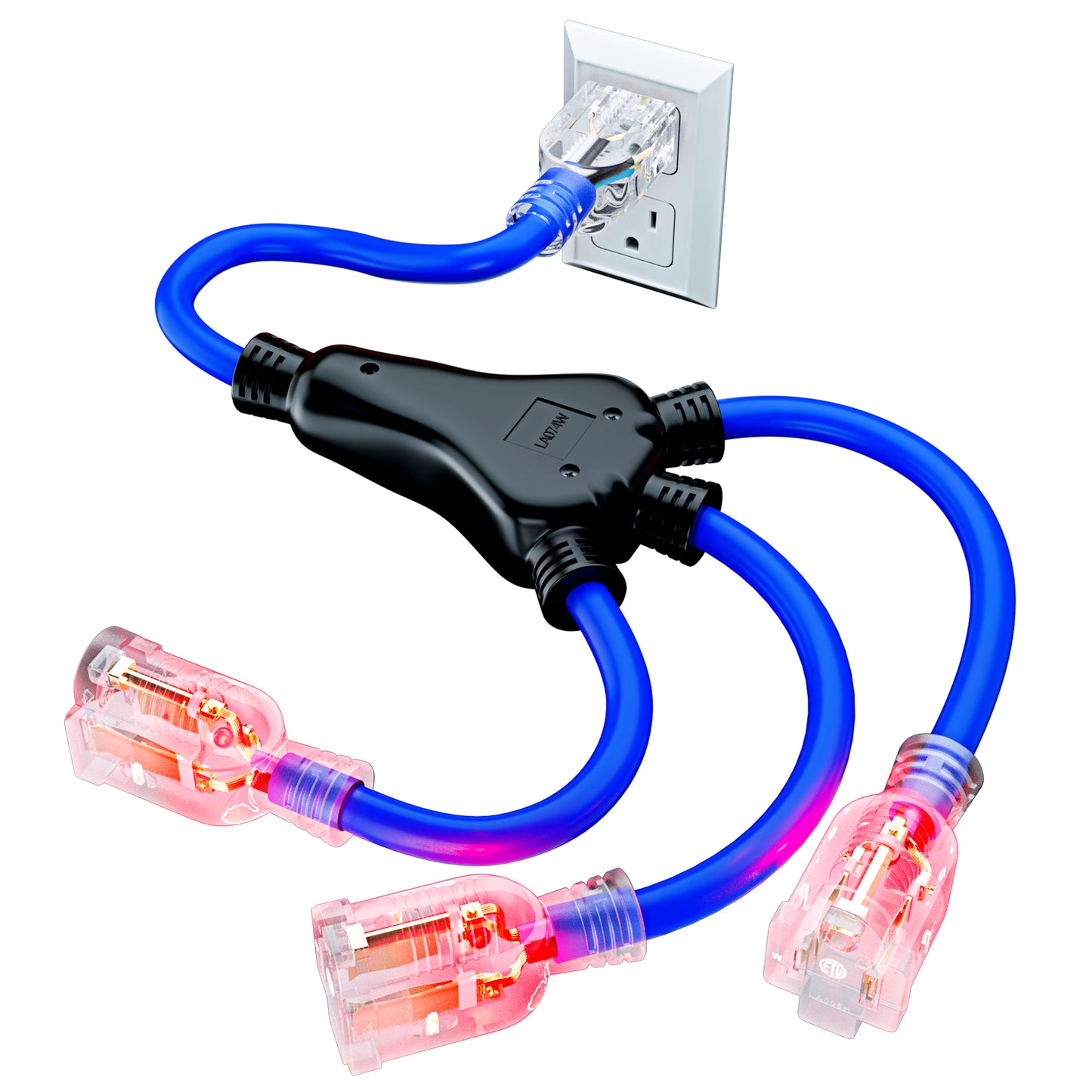 2 in 1 Outlet Power Extension Cord Splitter with Lock Feature, 16 Gauge (Power Cord Splitter/Outlet Saver)