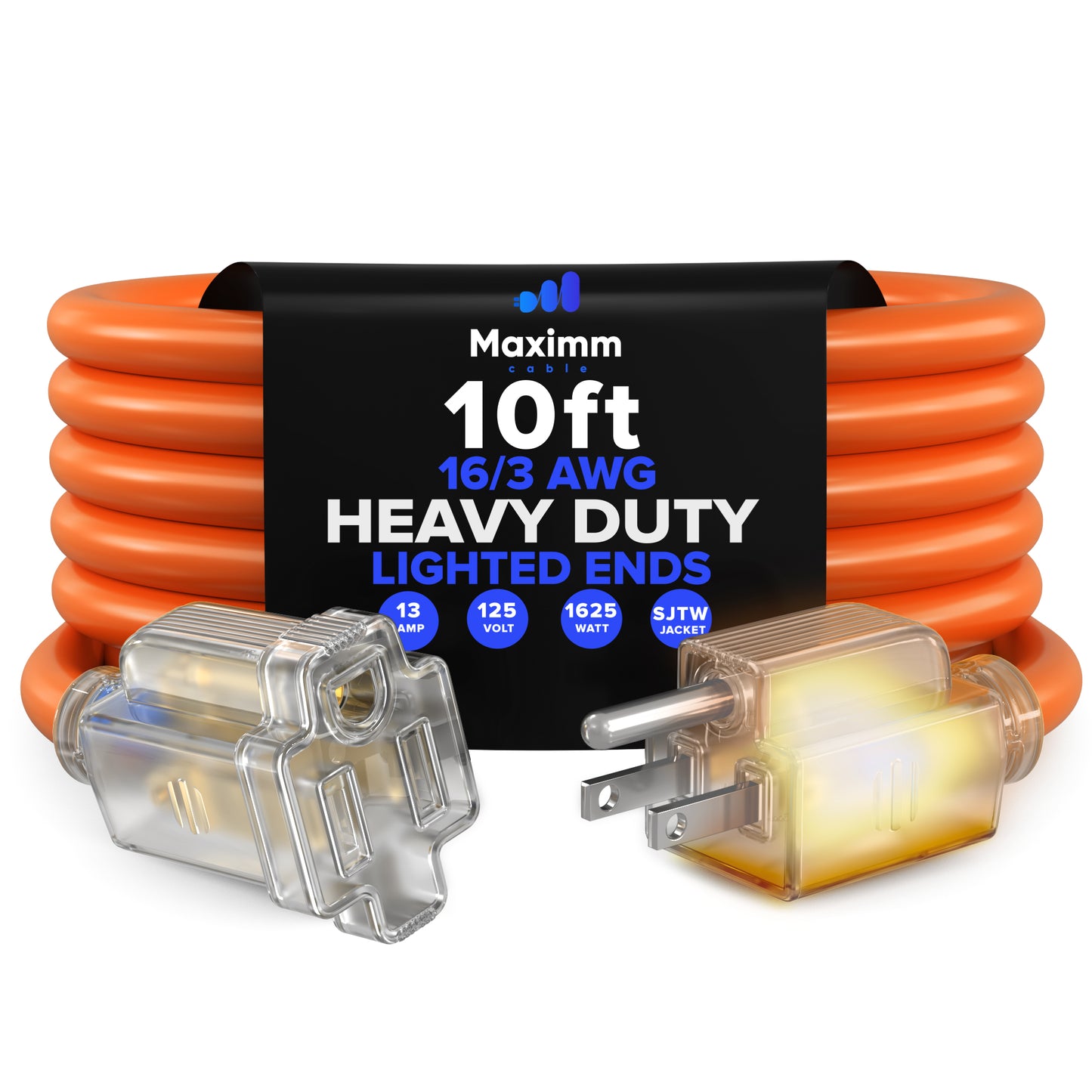 Extension Cord with Lighted Power Indicator Single Outlet 16 Gauge, SJTW, ETL Listed