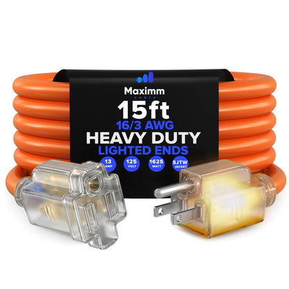 Extension Cord with Lighted Power Indicator Single Outlet 16 Gauge, SJTW, ETL Listed