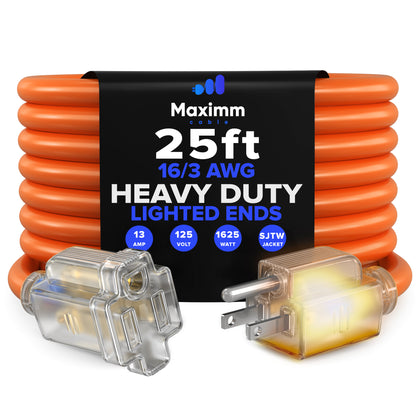 Extension Cord with Lighted Power Indicator Single Outlet 16 Gauge, SJTW, ETL Listed