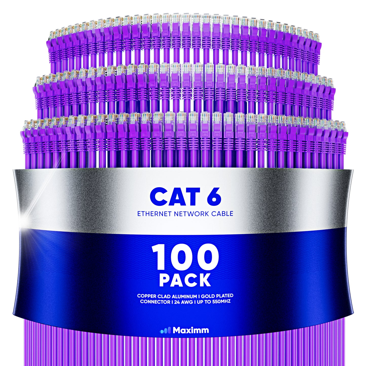 Maximm Cat 6 Ethernet Cable - High-Speed LAN, Internet, Patch & Network Cable - UTP, 10Gbps, 550MHz Ethernet Cord 100-Pack
