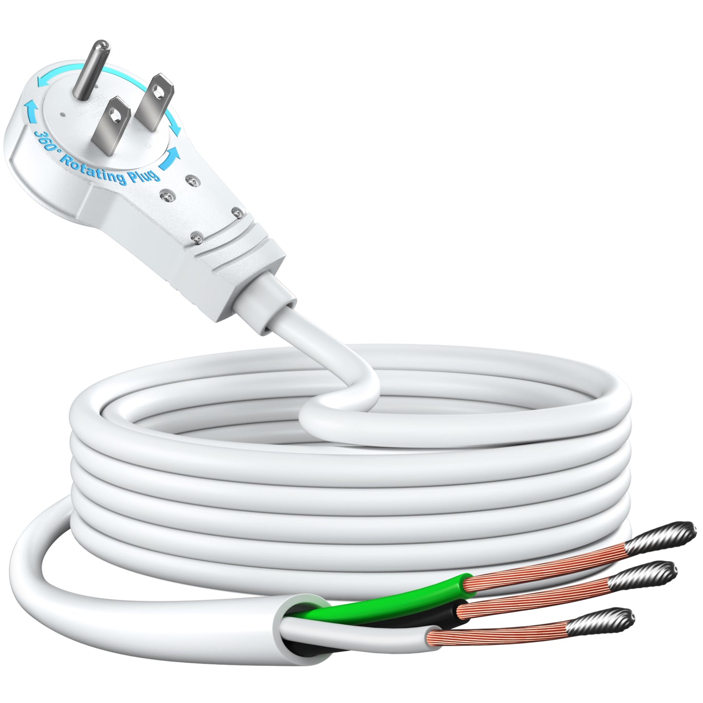 360 Rotating Flat Plug Extension Cord 3 Prong Pigtail End
