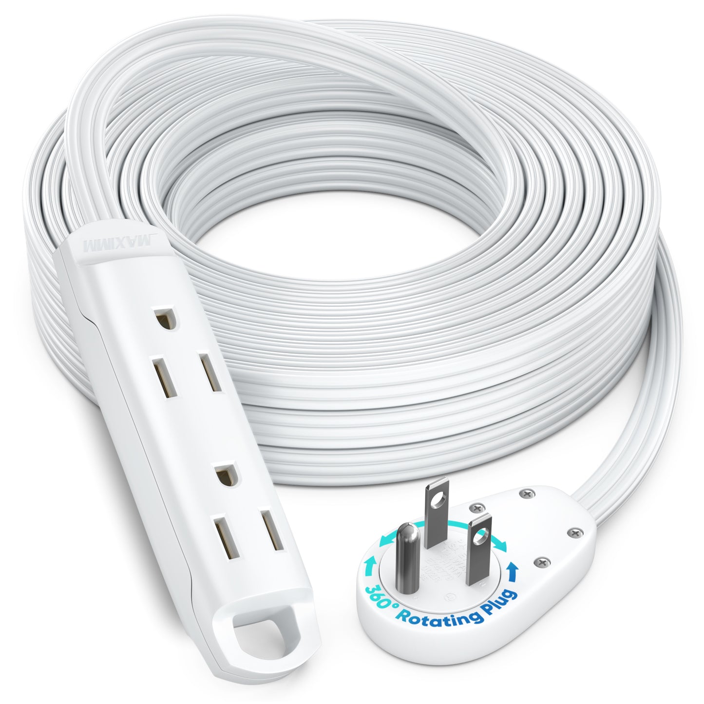 3-Outlet Rotating Flat Extension Cord 14 Gauge