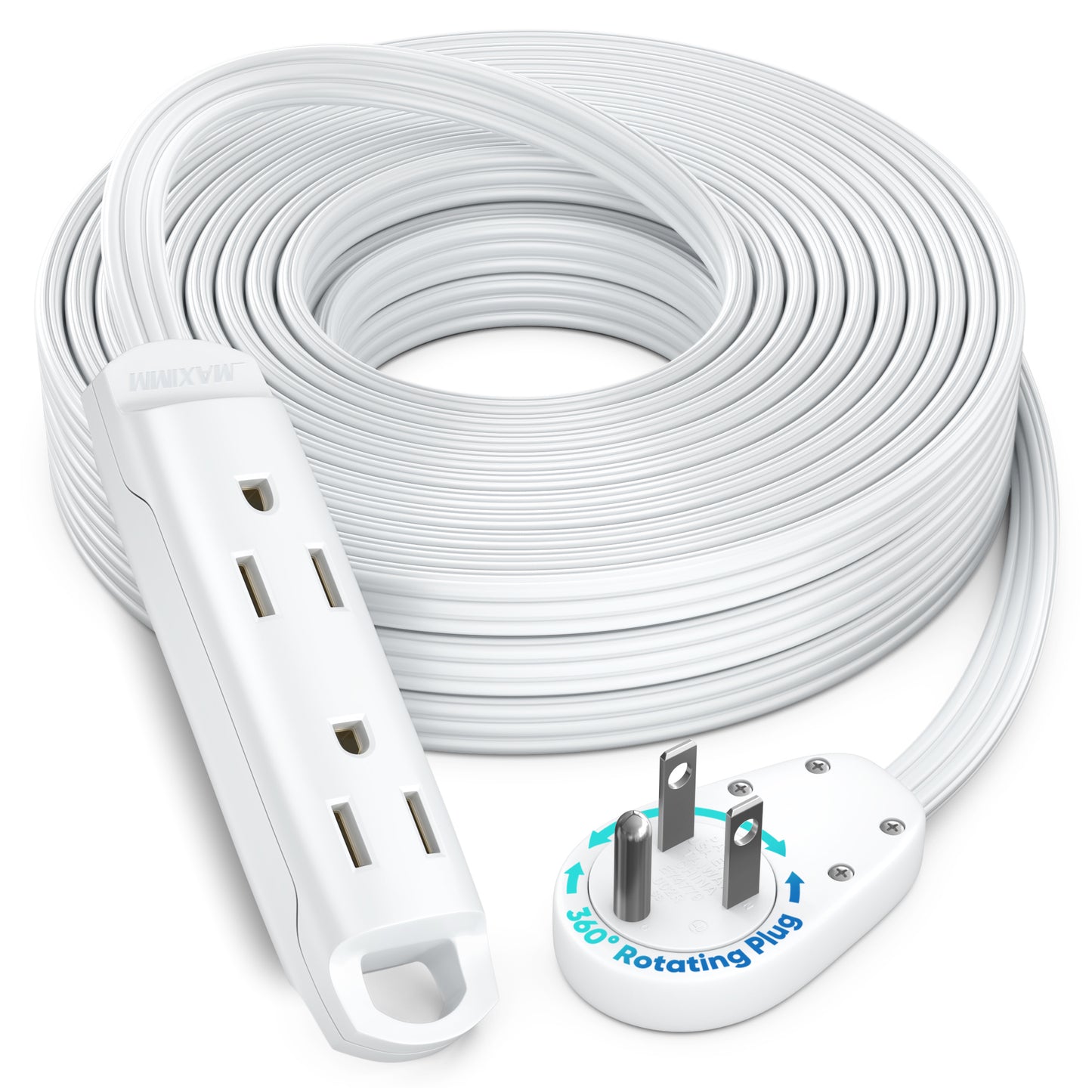 3-Outlet Rotating Flat Extension Cord 14 Gauge