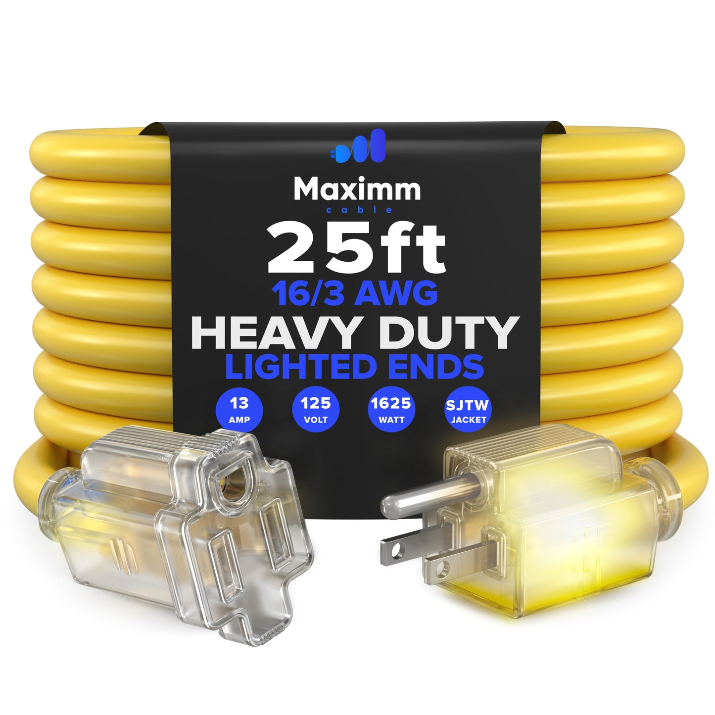 Extension Cord with Lighted Power Indicator Single Outlet 16 Gauge, SJTW, ETL Listed