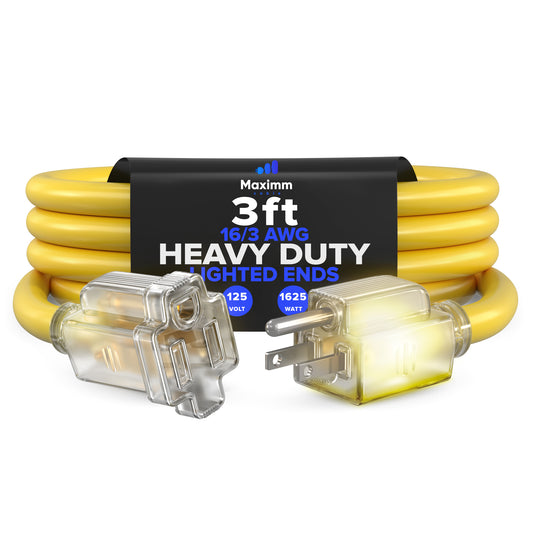 Extension Cord with Lighted Power Indicator Single Outlet 16 Gauge, SJTW, ETL Listed