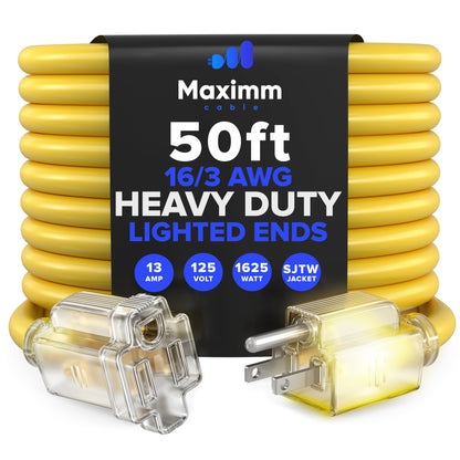 Extension Cord with Lighted Power Indicator Single Outlet 16 Gauge, SJTW, ETL Listed