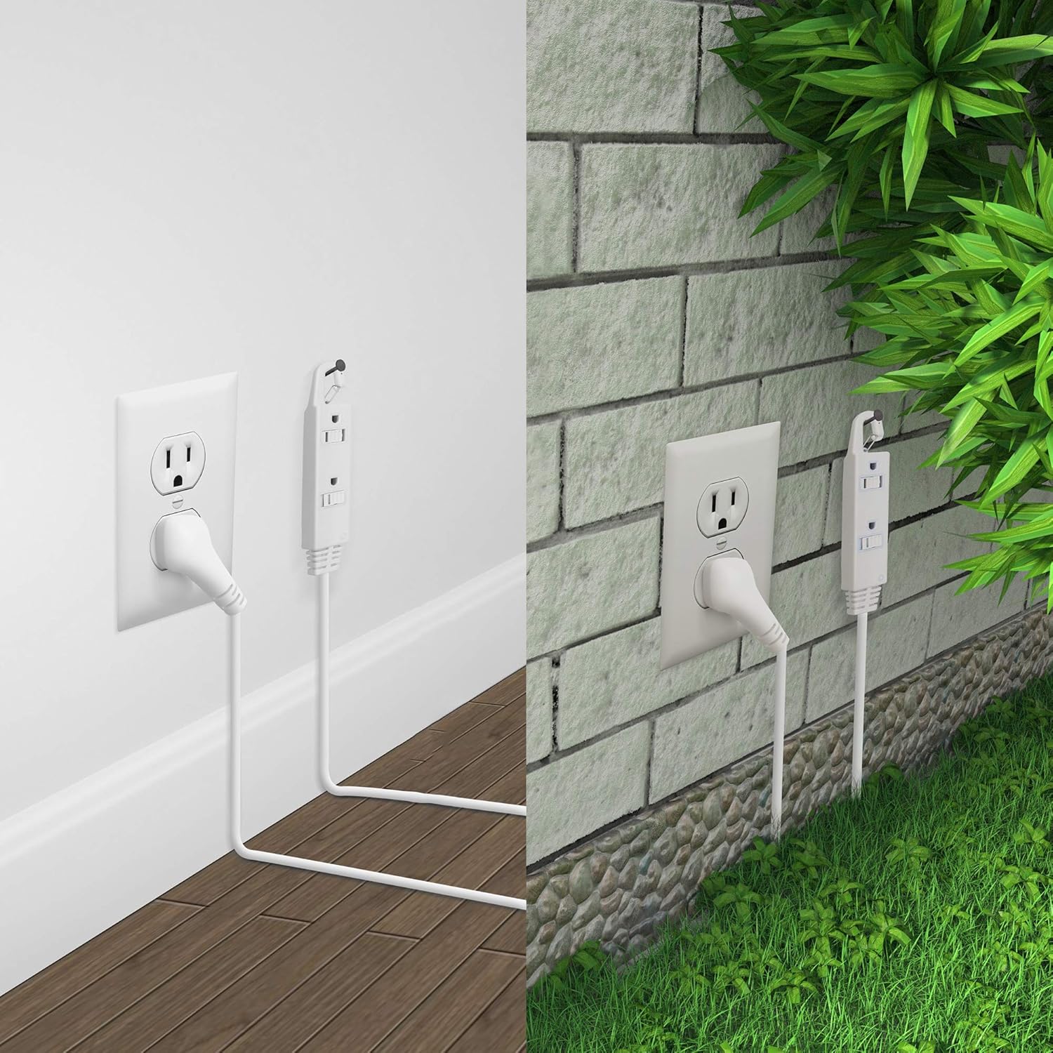 Maximm Extension Cord White with Automatic Closing Hook, Multi Outlet - 3 Prong Power Cord Extender Angled Flat Plug, Child Safety Feature