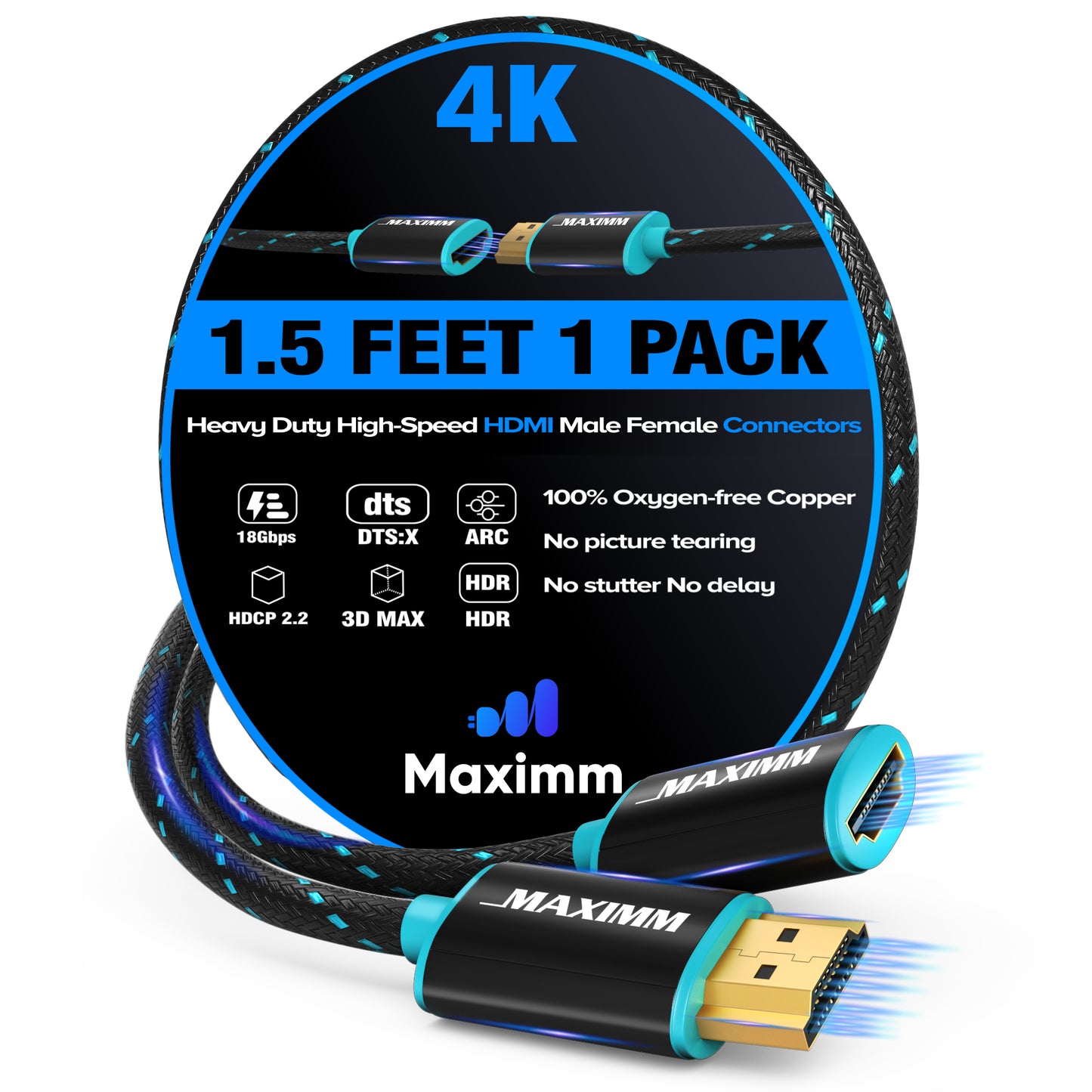 Maximm 4K HDMI Extender Cord with HDMI Male to Female Connectors